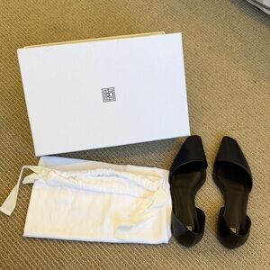 TOTEME Black Asymmetric D’Orsay leather point toe flats